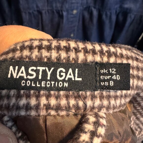 NASTY GAL COLLECTION WOMENS BROWN CHECK OVERSIZED WOOL BLEND LINED BLAZER - Picture 8 of 9